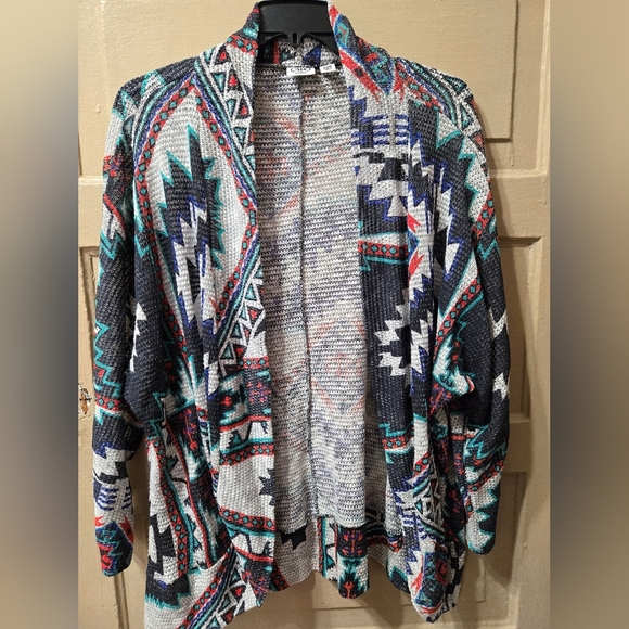 Cato Dolman Sleeve Tribal Patterned Boho Knit Open Cardigan - Picture 1 of 7